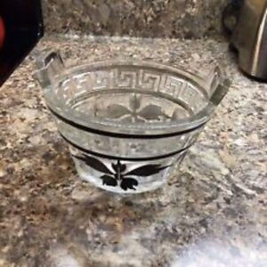 Heisey Glass Small Ice Bucket Bowl Silver Plate Greek Key
